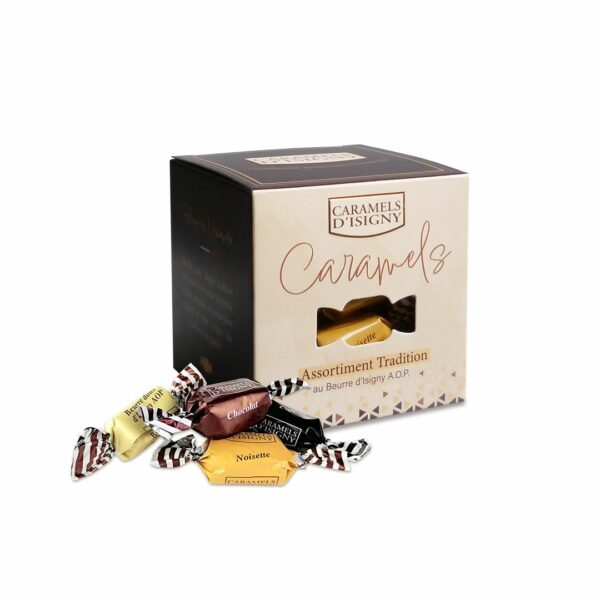 Boîte cube caramels assortiment "Tradition" - 100g