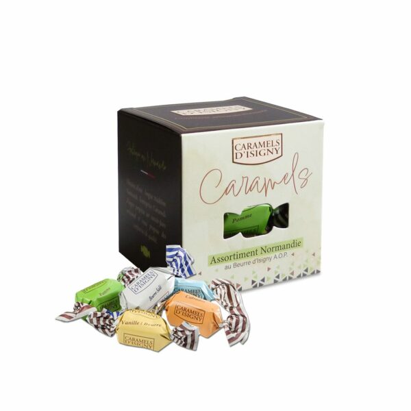 Boîte cube caramels assortiment "Normandie" - 100g