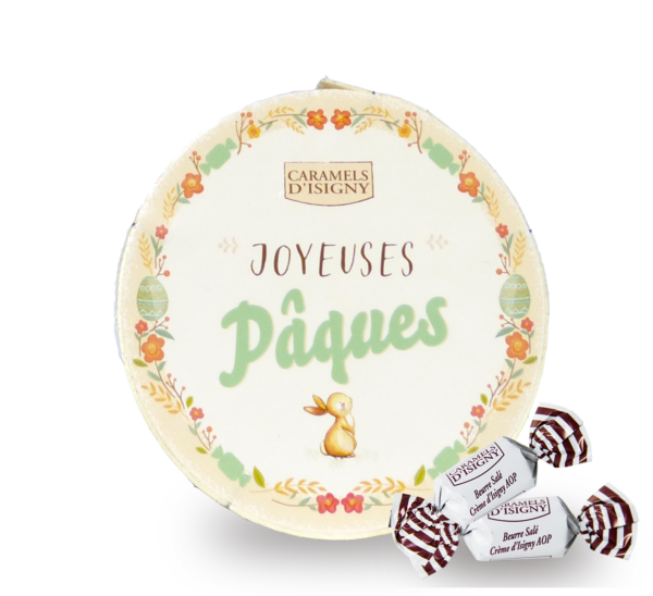 Boîte bois Joyeuses Pâques caramels beurre salé à la Crème d'Isigny A.O.P. - 75g